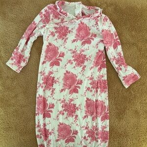 Angel Dear Pink Floral Infant Gown with Ruffle Neckline